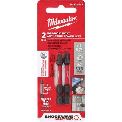 Milwaukee SHOCKWAVE #1 and #2 ECX 2 In. Power Impact Screwdriver Bit (2-Pack)